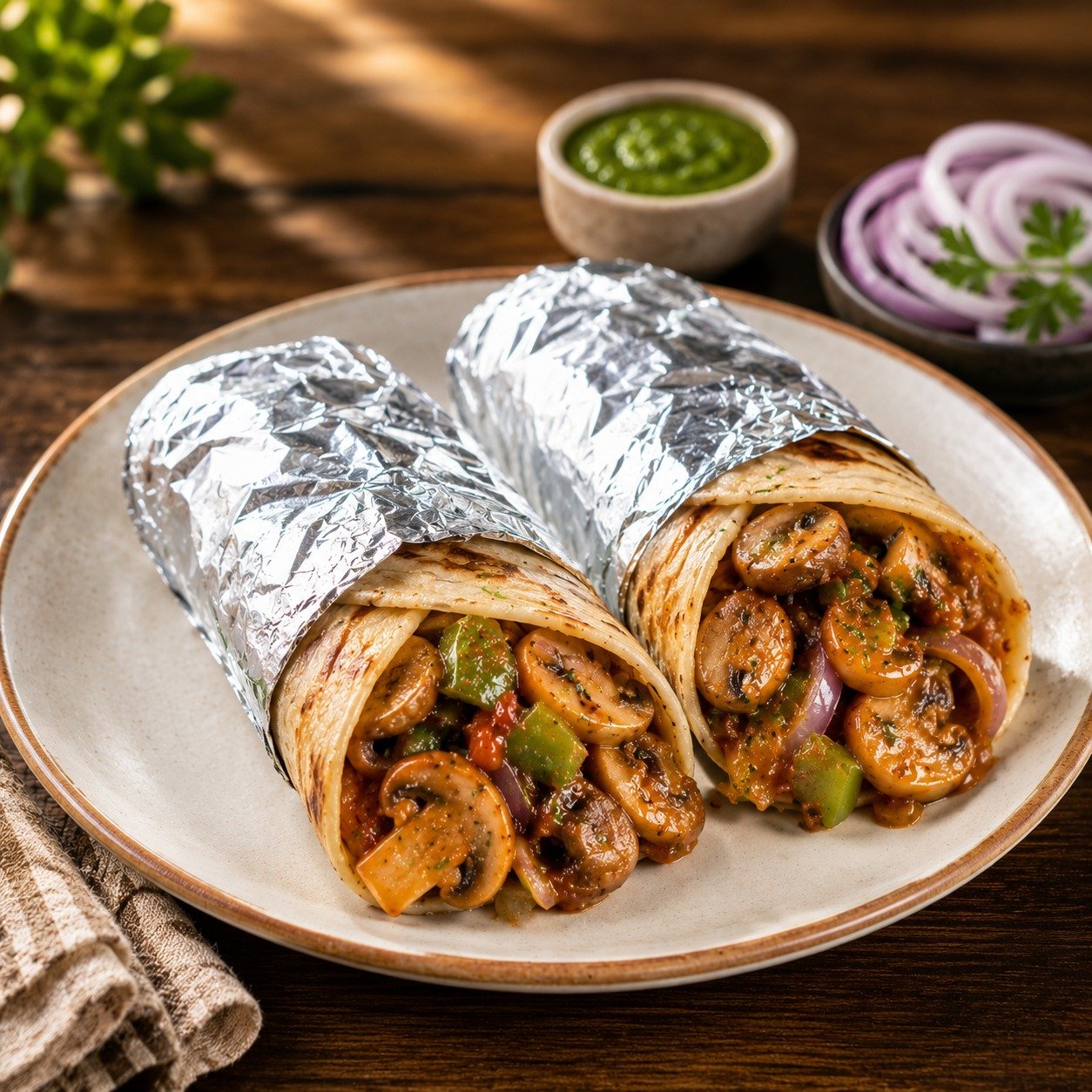 Chilly Mushroom Kathi Roll