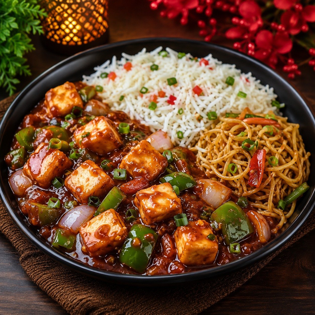 Chilly Paneer Gravy With Rice/noodle