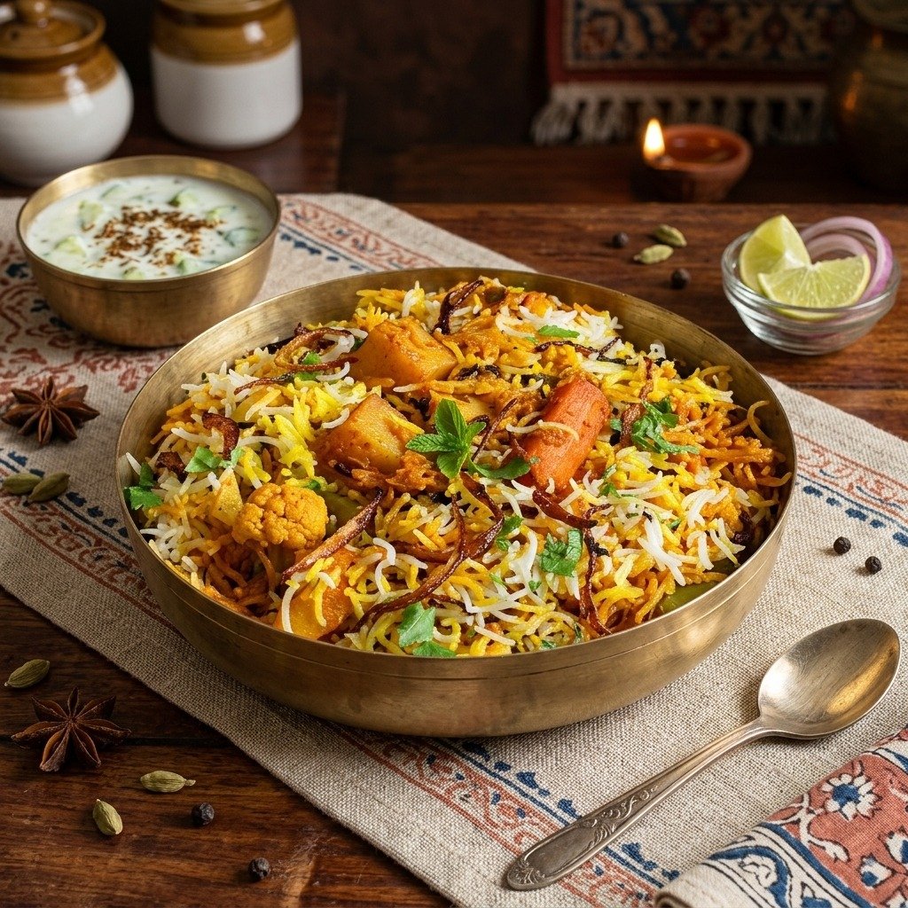 Veg Dum Biryani With Raita